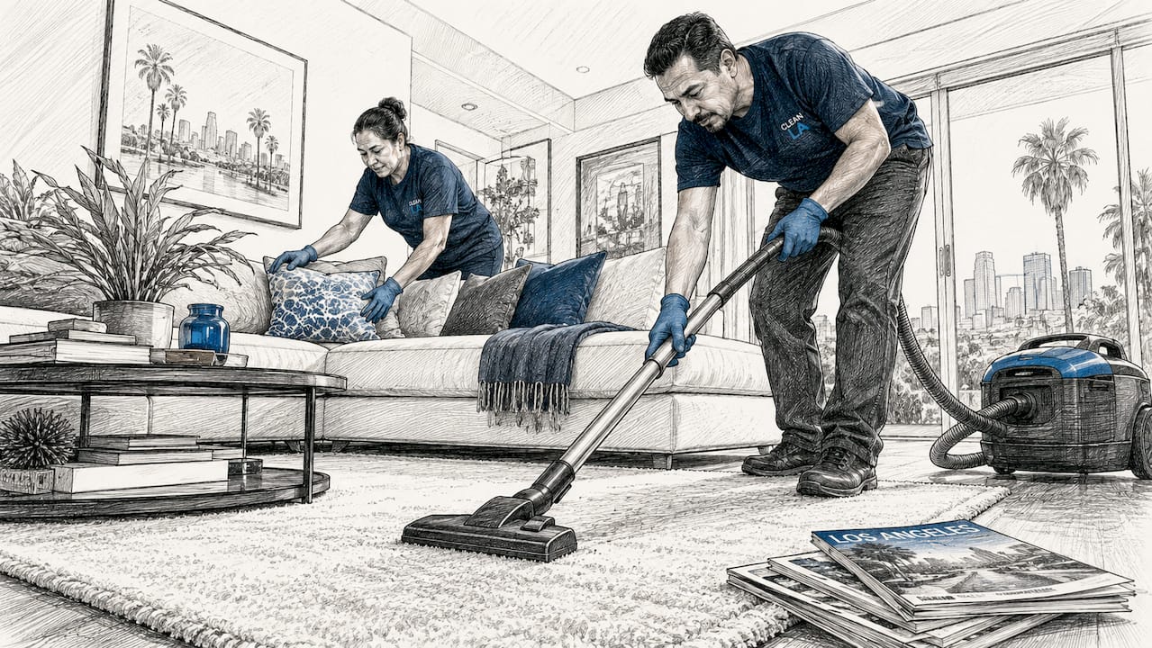 Cleaning team performing deep kitchen clean