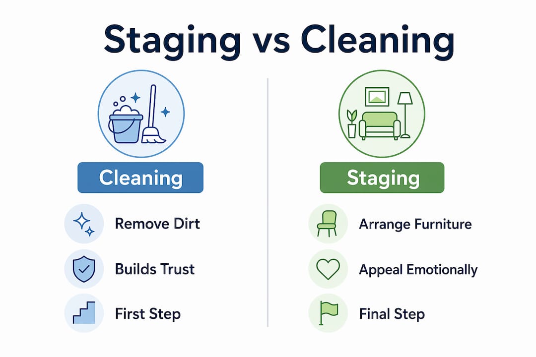 Infographic comparing staging and cleaning