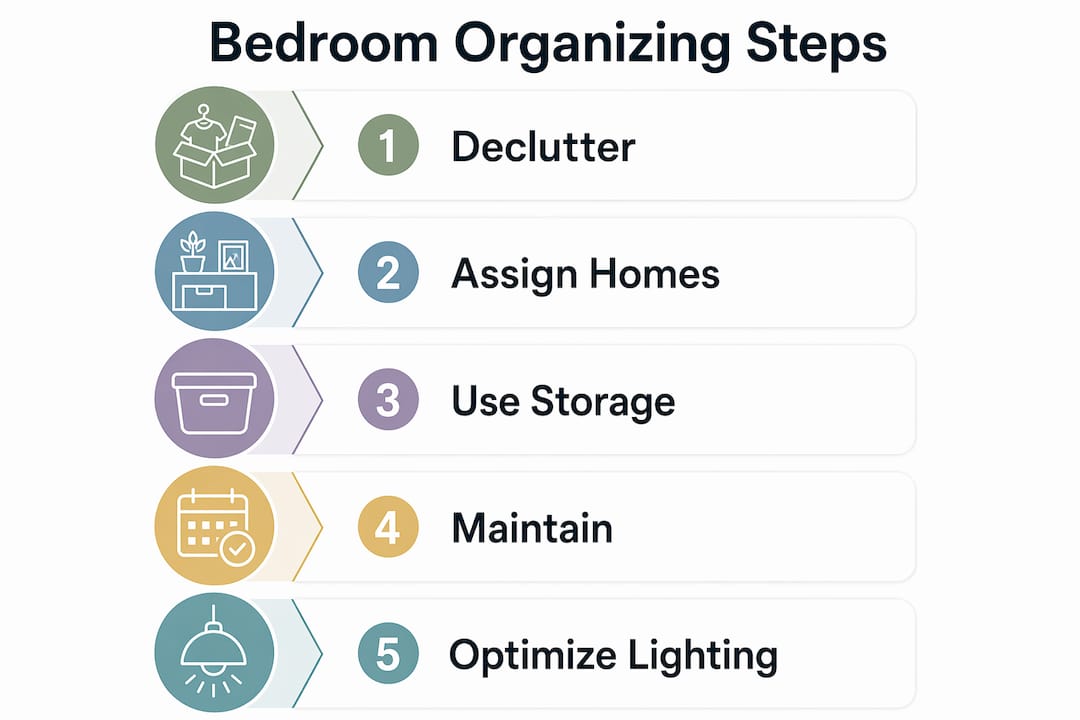Infographic showing bedroom organizing steps