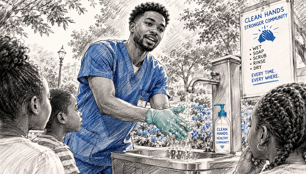 Healthcare worker washing hands properly