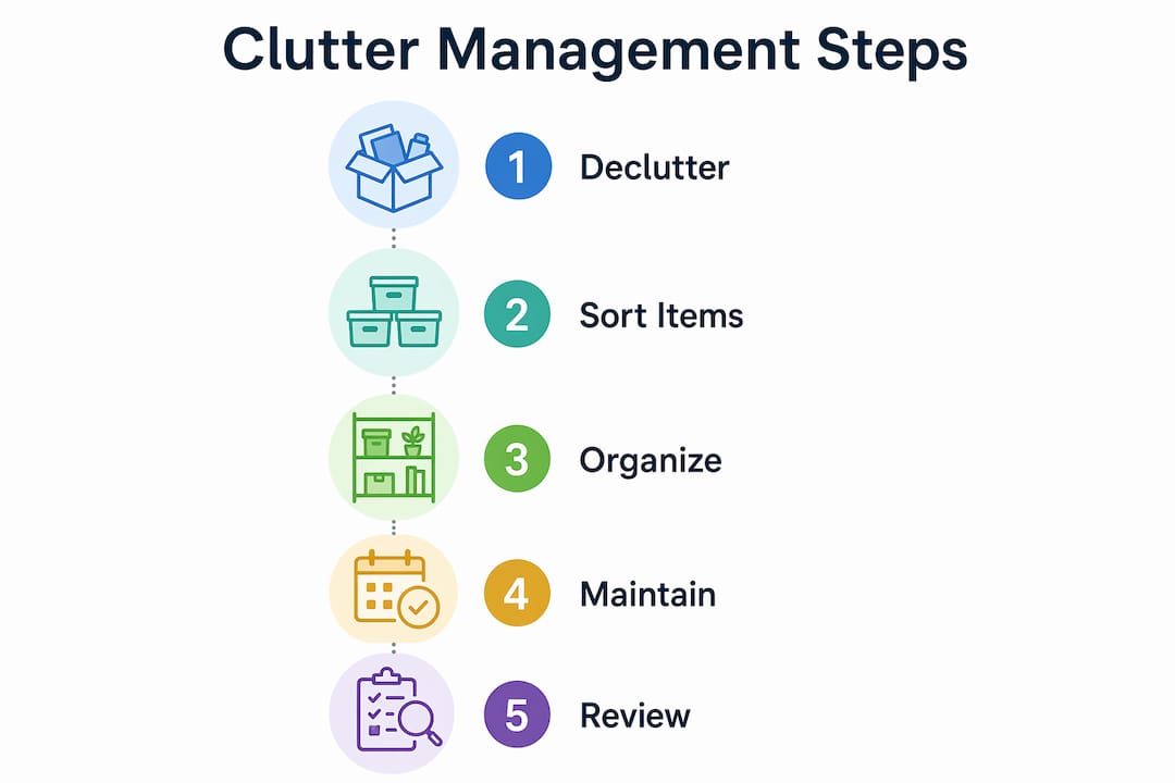 Infographic showing steps of clutter management process