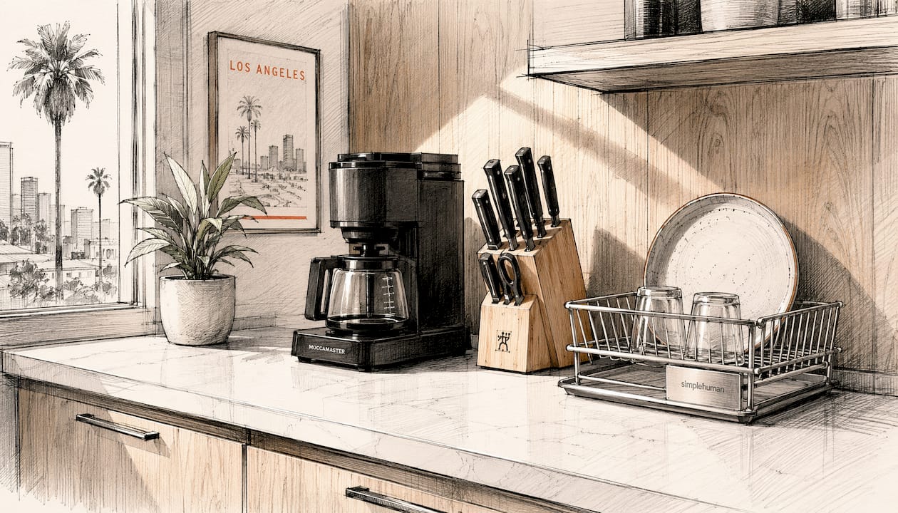 Minimalist small kitchen counter with daily essentials
