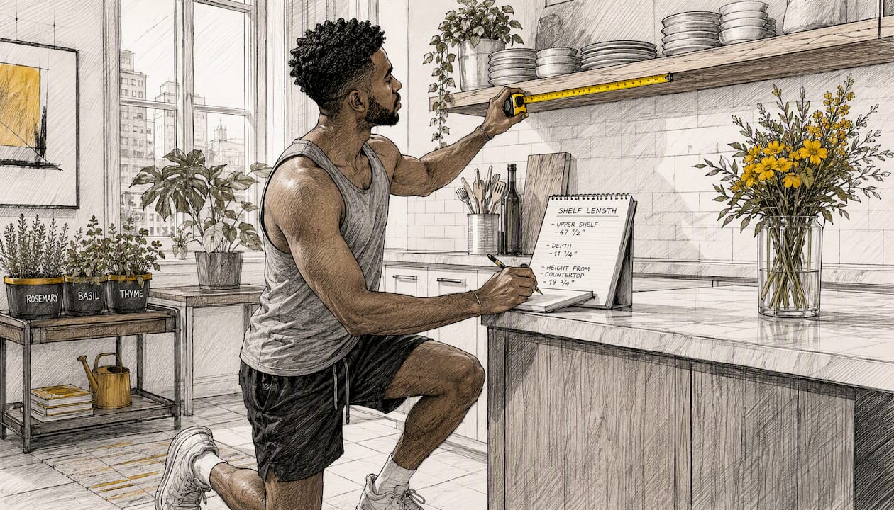 Man measuring closet rod with tape measure