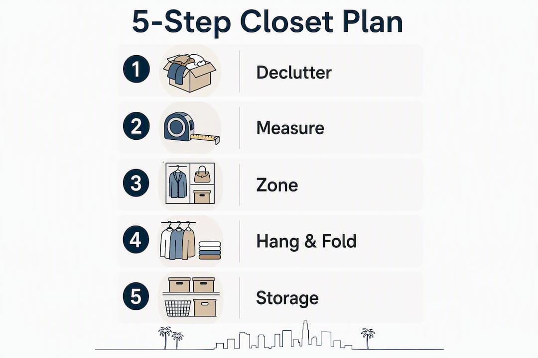 Infographic of 5-step closet organization plan