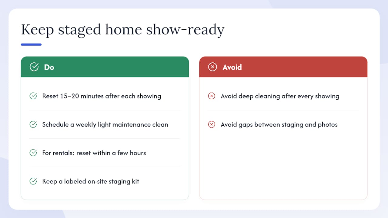 How do you keep a staged home show-ready between showings? {#maintain} — overview diagram