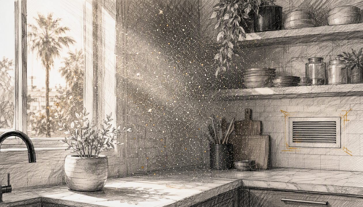 Fine dust particles suspended in indoor air
