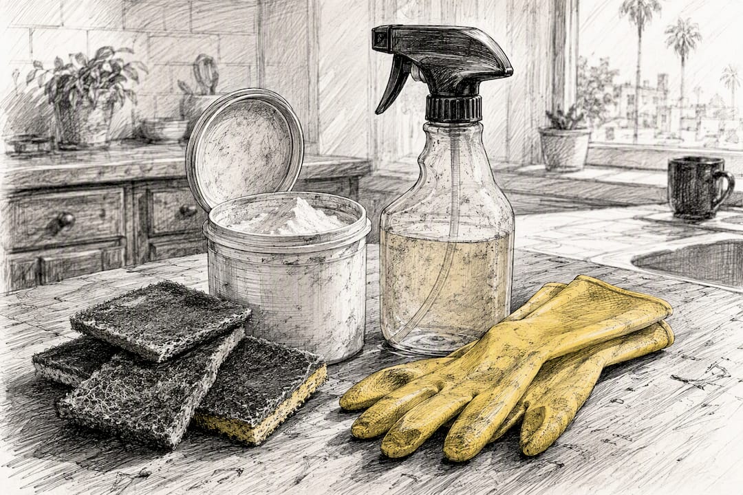 DIY oven cleaning supplies on kitchen counter