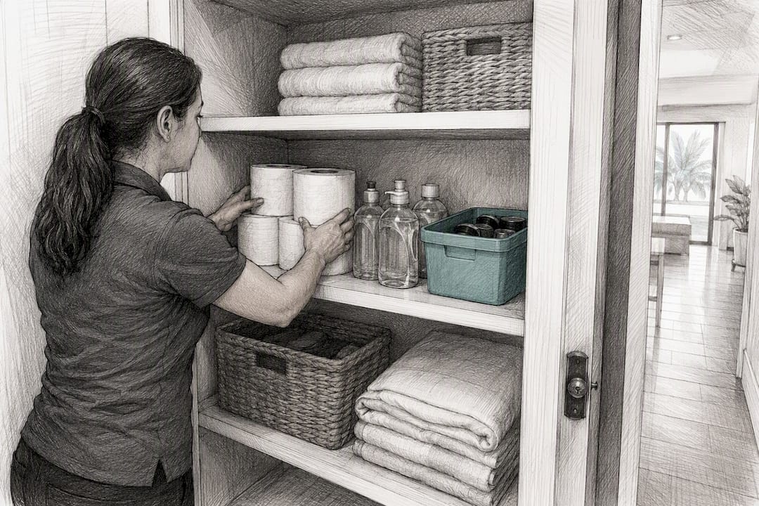 Backup Airbnb consumables stored in closet