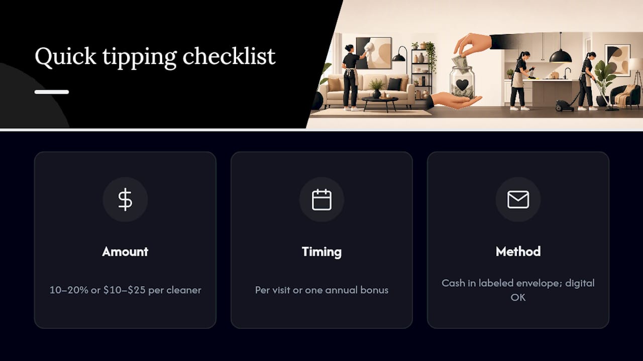 House cleaner tipping amount timing method checklist