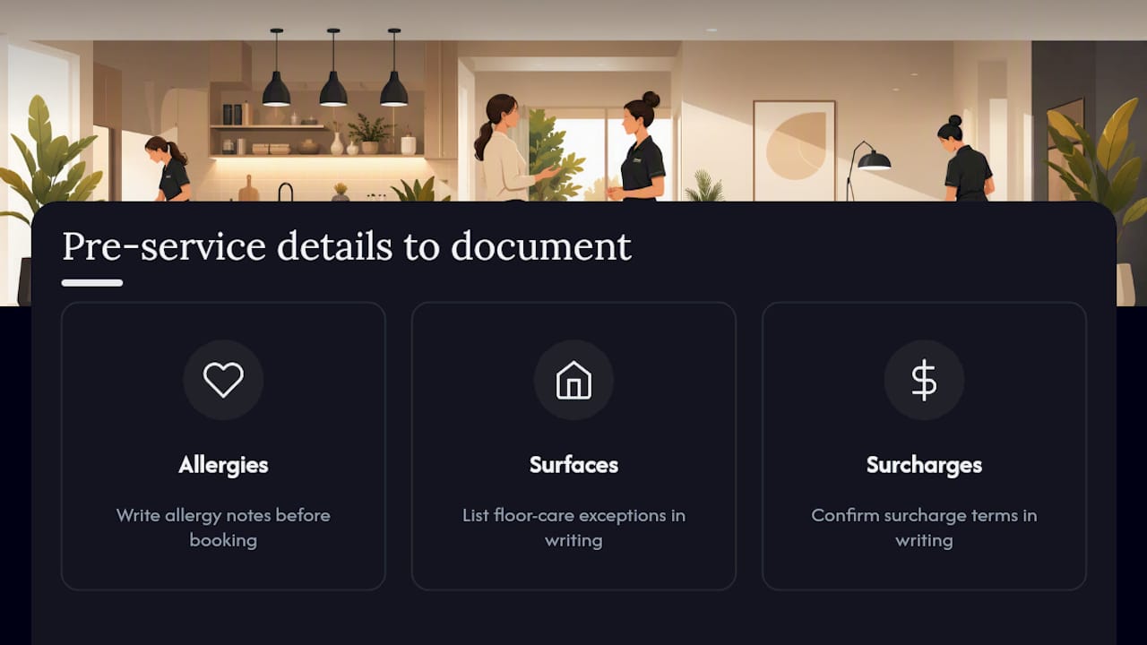 Checklist of cleaning preferences and terms