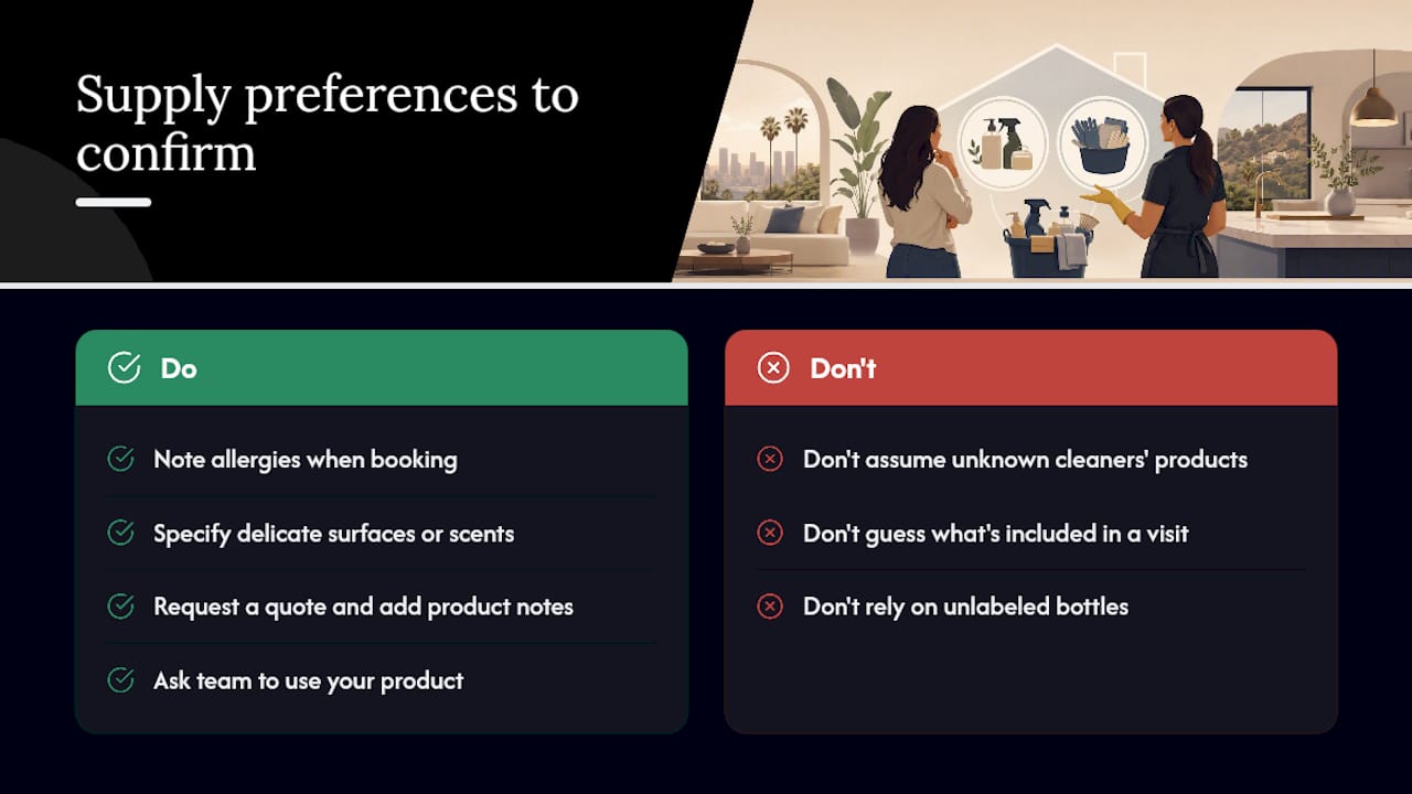 How The Maid Society handles supplies (and how to request your preferences) — overview diagram