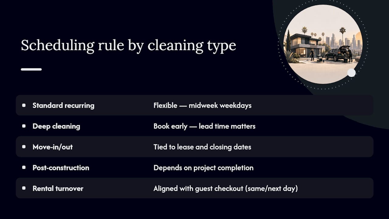 Cleaning types matched to scheduling rules