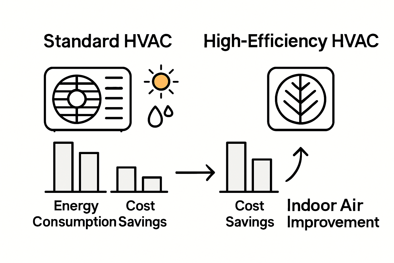 Infographic comparing standard and high-efficiency HVAC