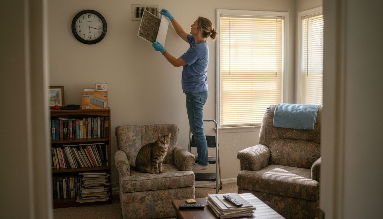 Homeowner changing HVAC air filter