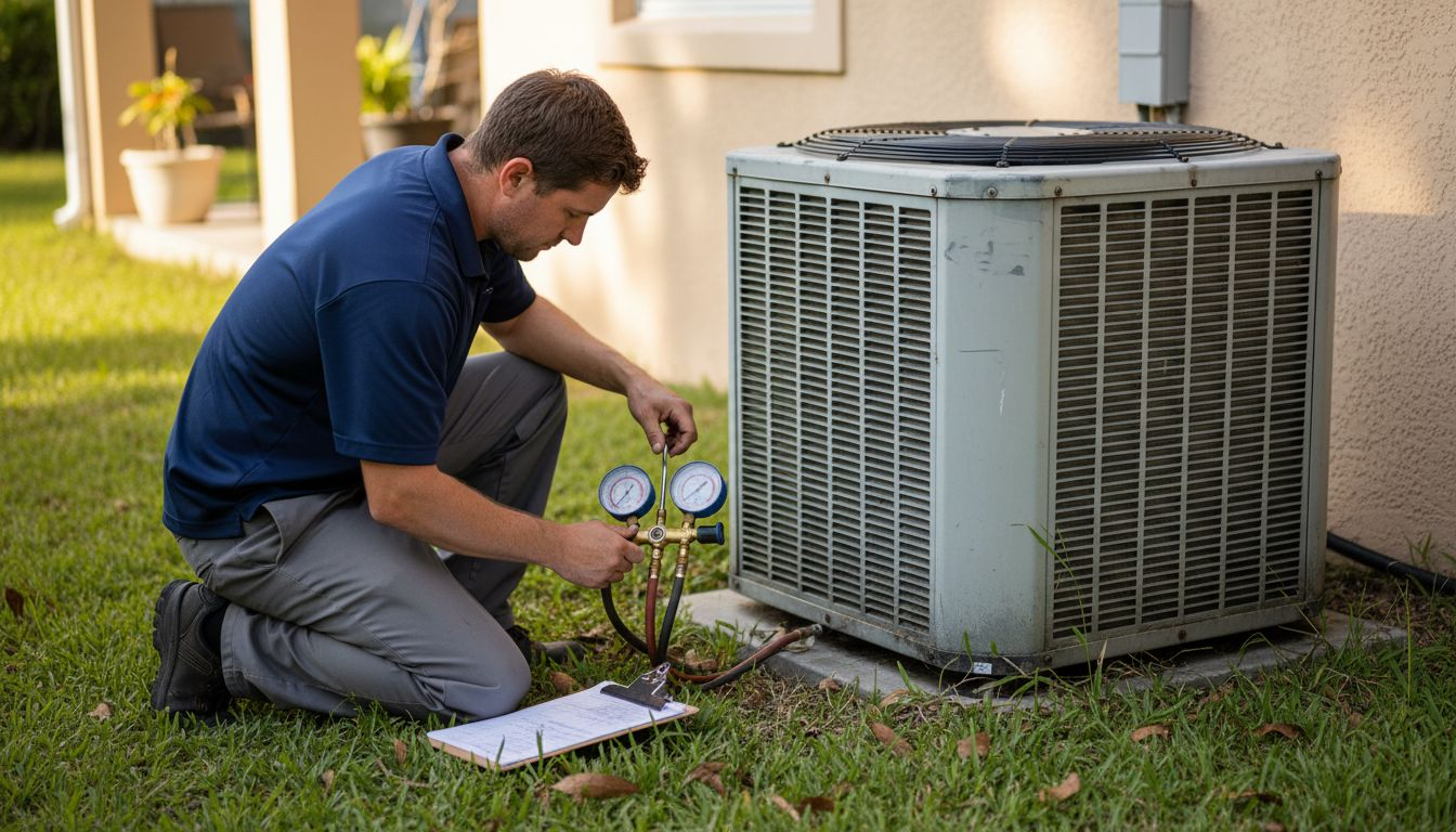 HVAC technician servicing outdoor unit