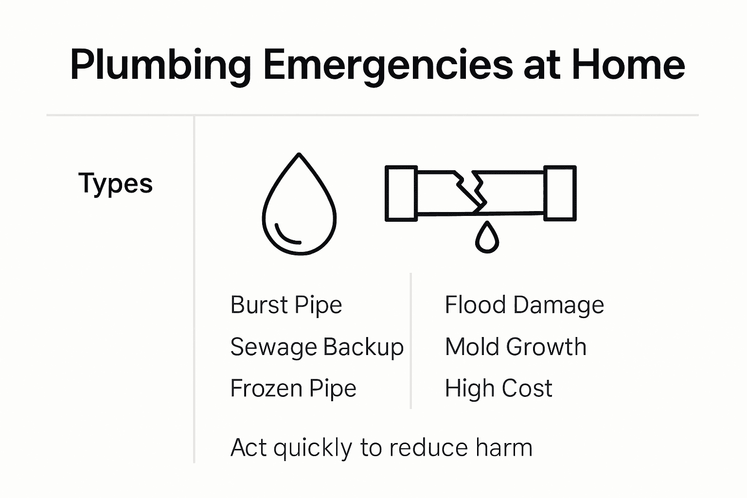 Infographic showing home plumbing emergency types and risks