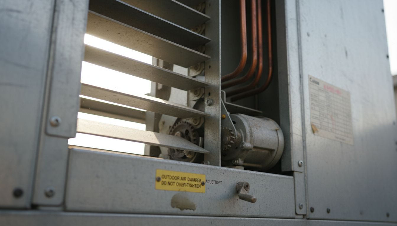 Close view of HVAC economizer damper mechanism