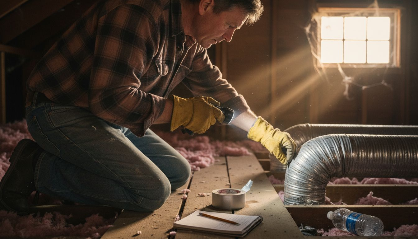 Homeowner inspecting HVAC duct connection