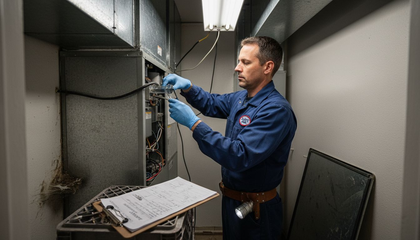 Technician replacing HVAC UV lamp