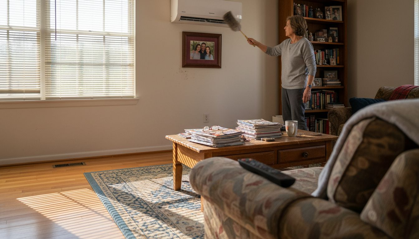 Homeowner maintaining indoor split system unit