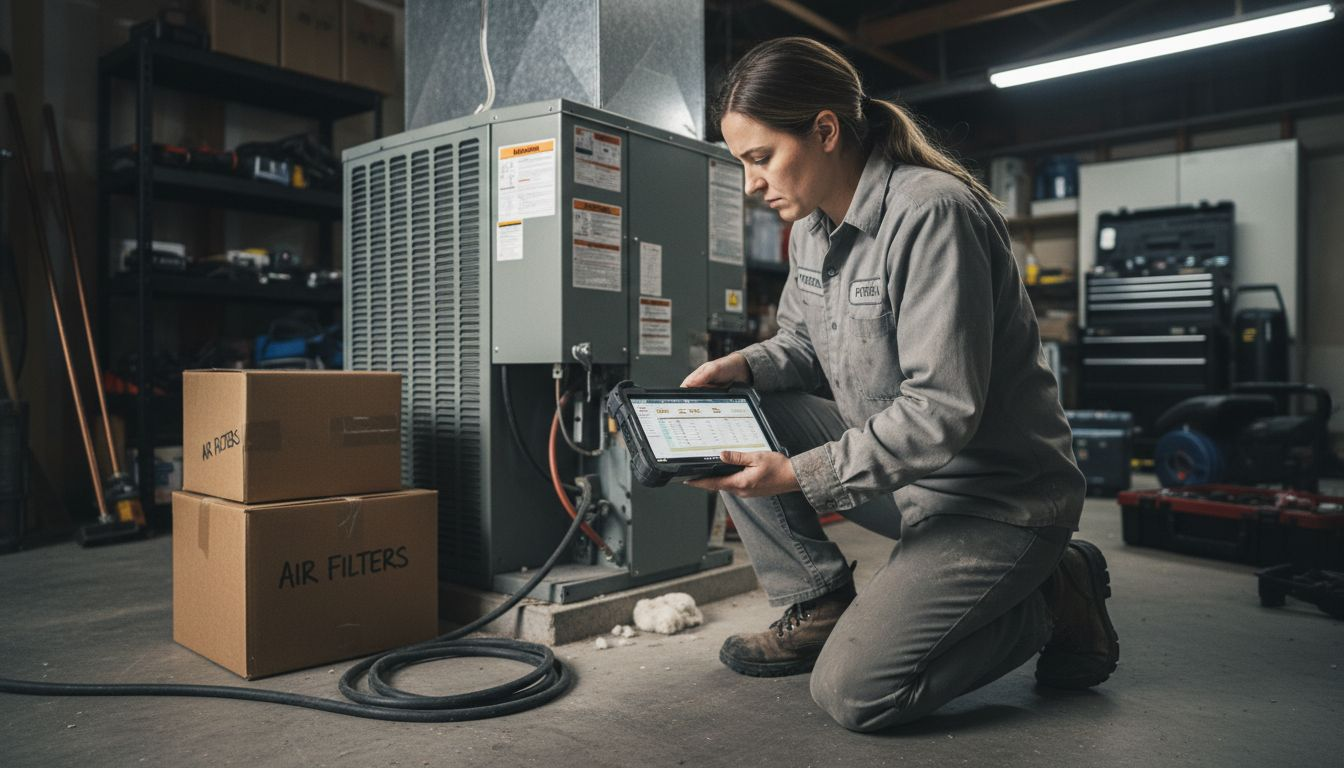 HVAC technician performing home energy audit