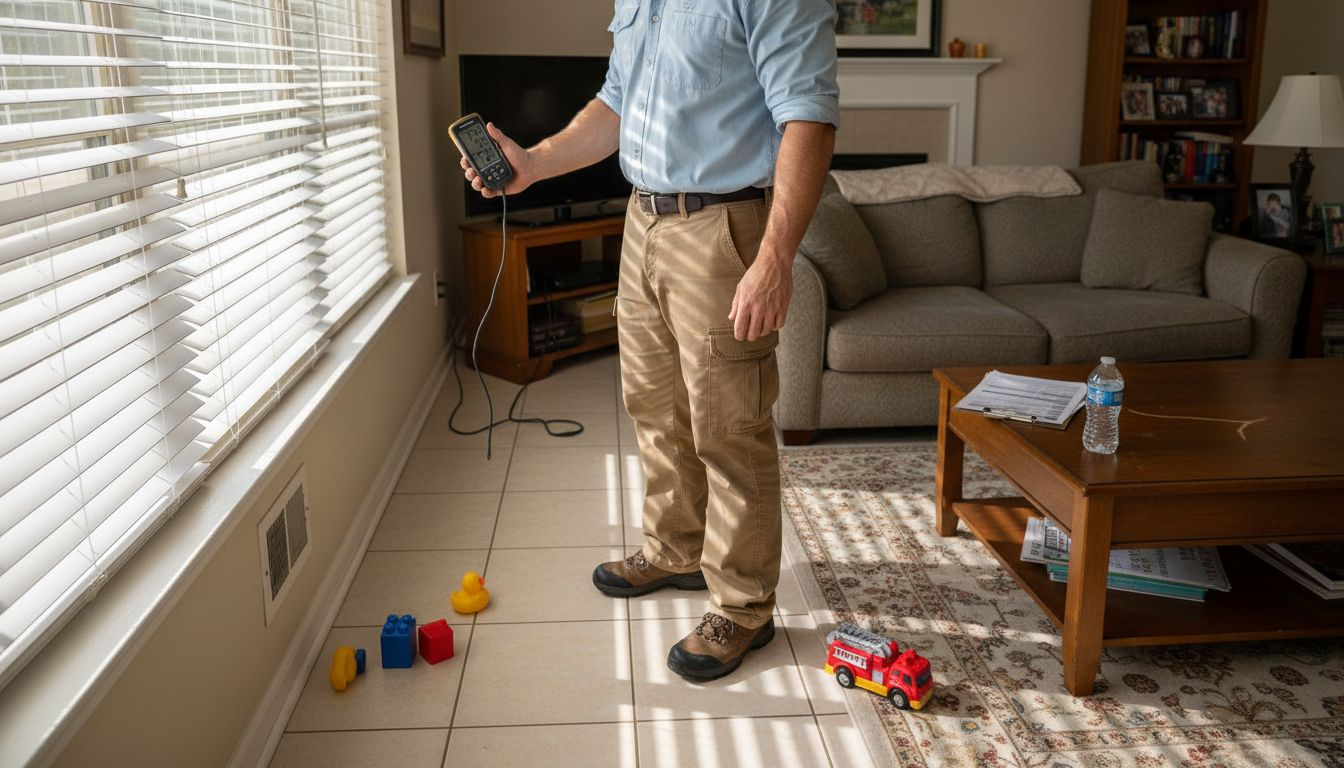 Technician measures humidity by HVAC vent