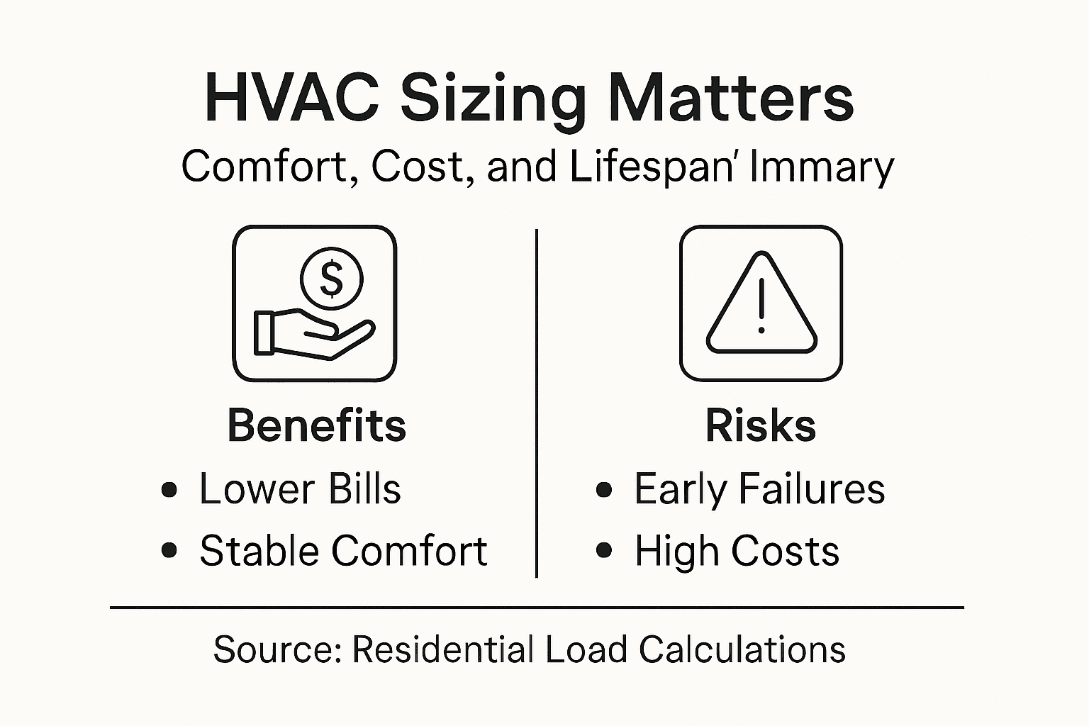 Infographic summarizing HVAC sizing pros and cons