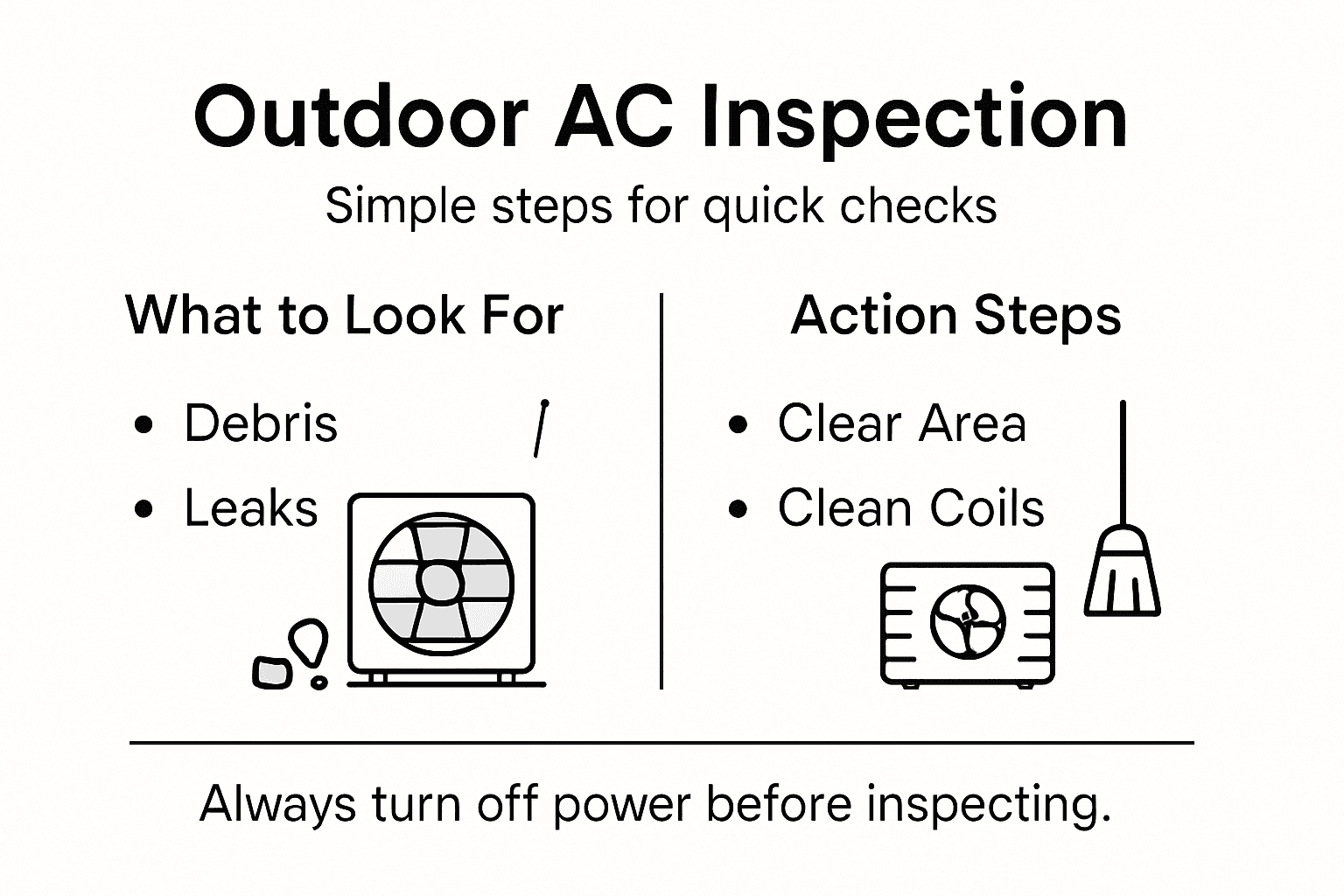 Infographic showing outdoor AC inspection steps