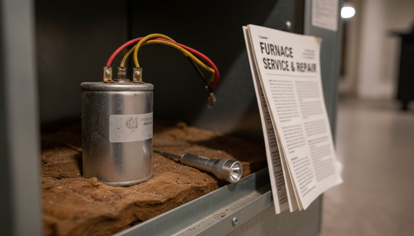 Closeup view of HVAC capacitor wiring