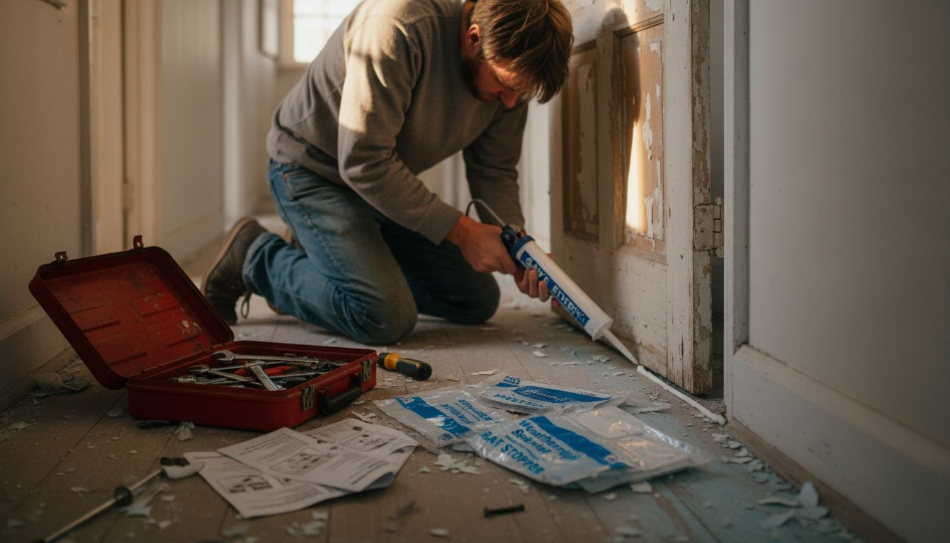 Caulking air leak near baseboard heater