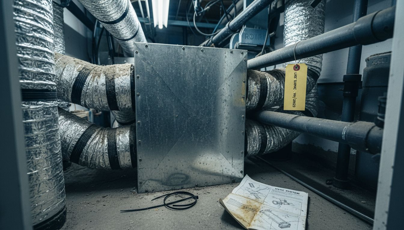 Closeup of supply plenum and multiple ducts