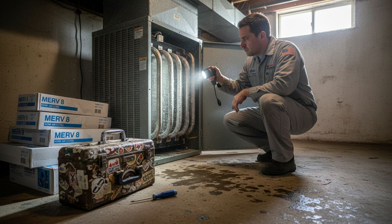 Technician checks condensation on AC coil