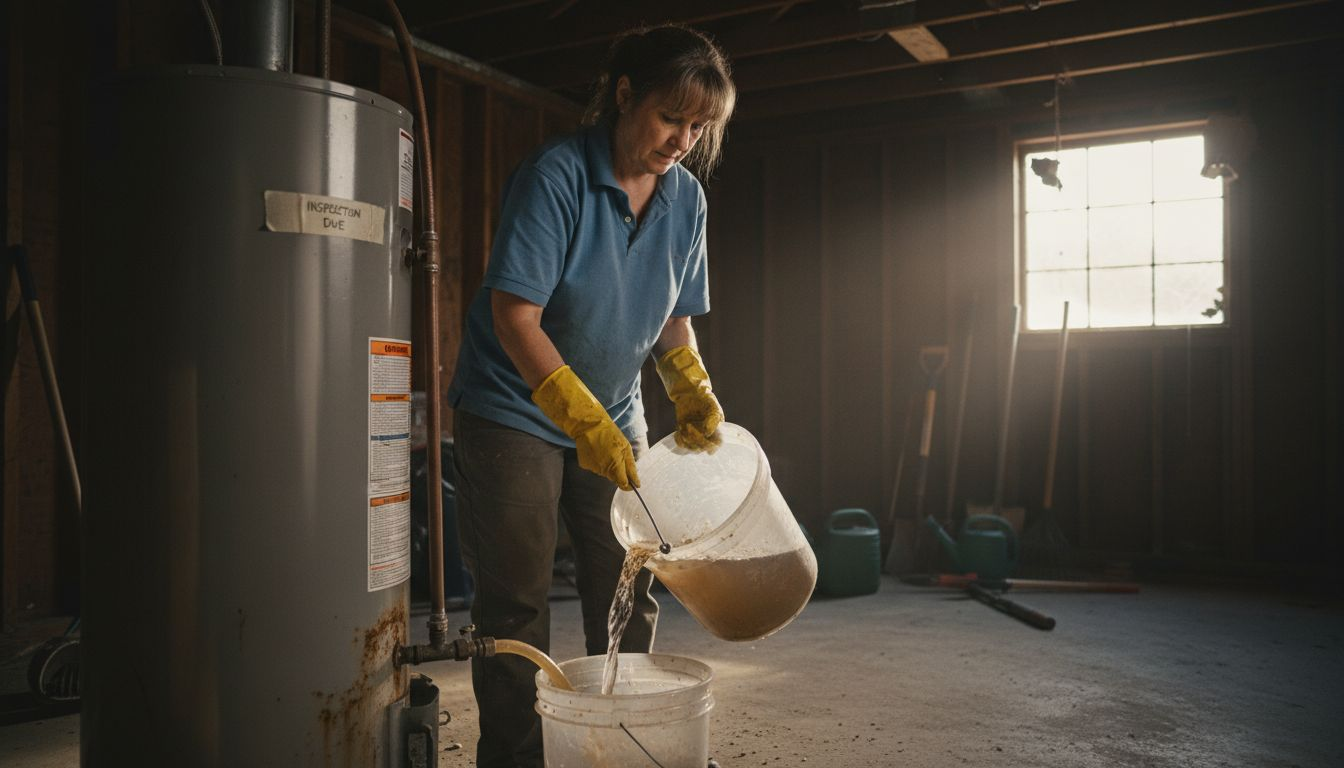 Woman draining sediment from water heater