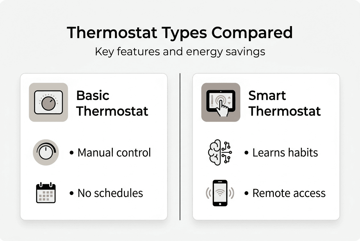 Infographic comparing thermostat features and savings