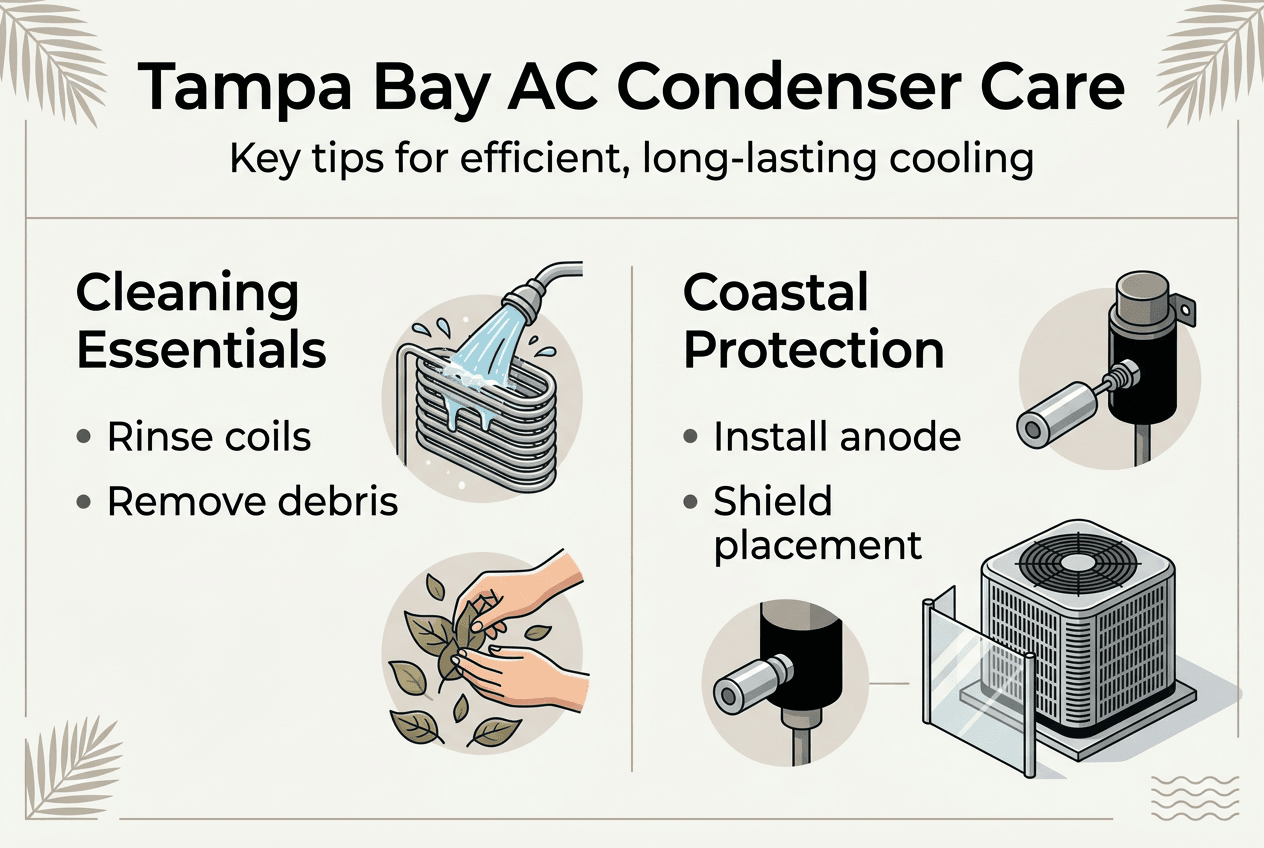 Infographic on AC condenser care coastal tips