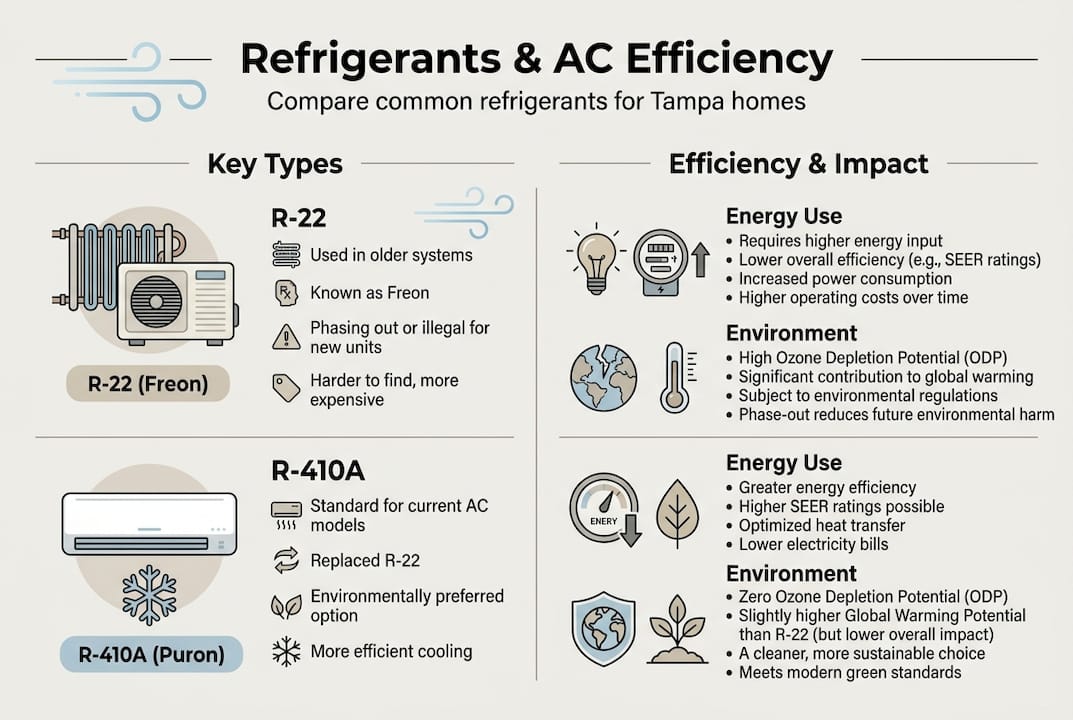 Infographic comparing refrigerant types and efficiency