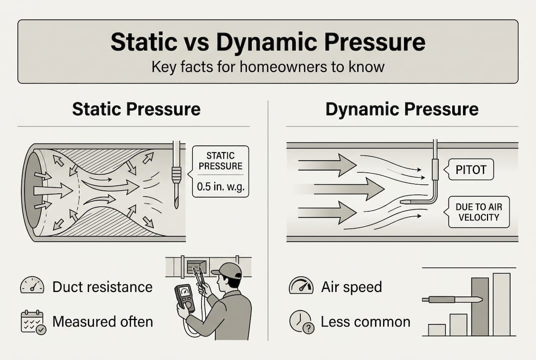 Infographic comparing static and dynamic pressure in HVAC