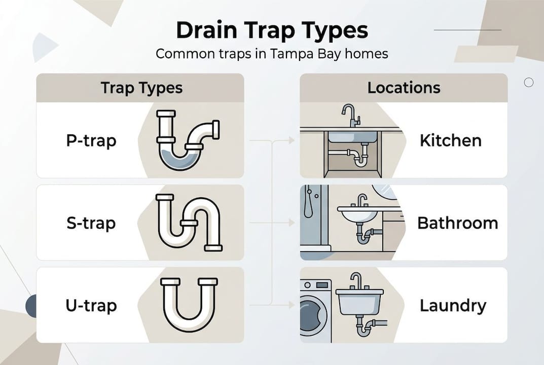 Infographic comparing drain trap types and locations