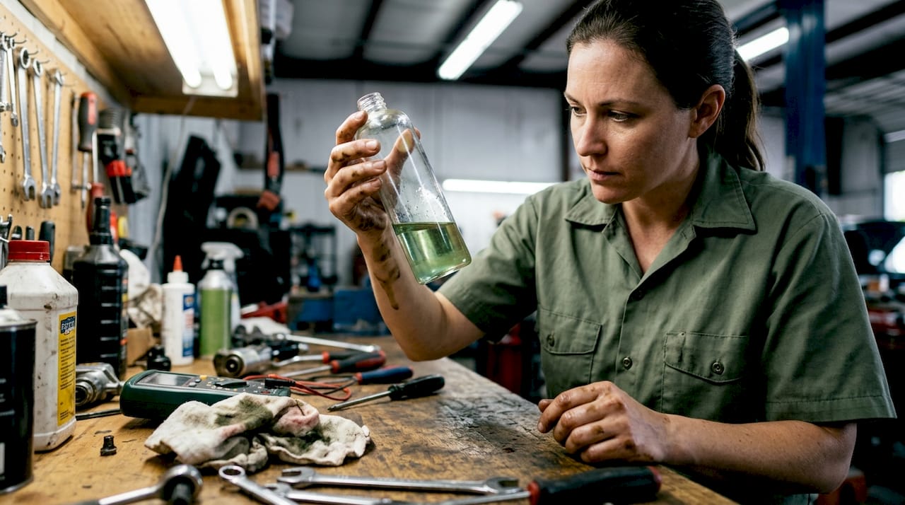 Technician checks refrigerant contamination sample