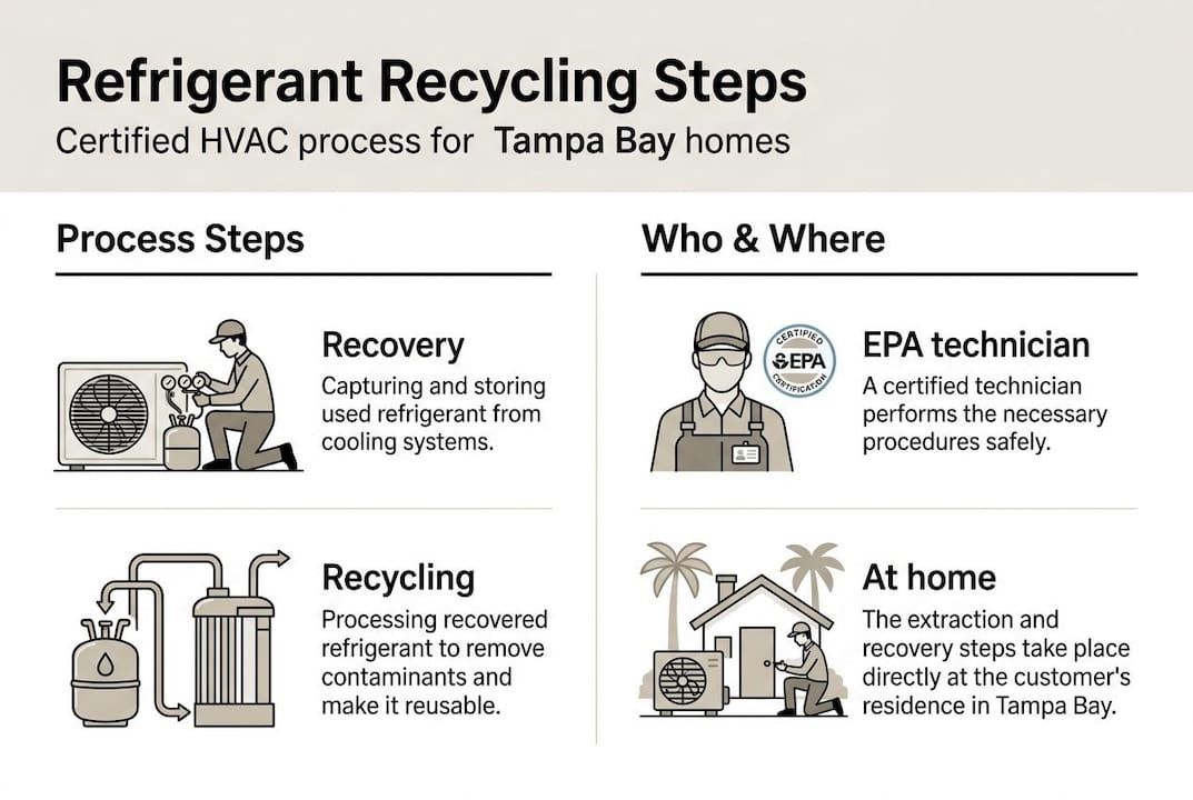 Infographic shows refrigerant recycling steps and roles