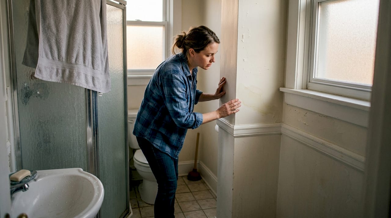 Checking bathroom wall and paint for hidden leaks