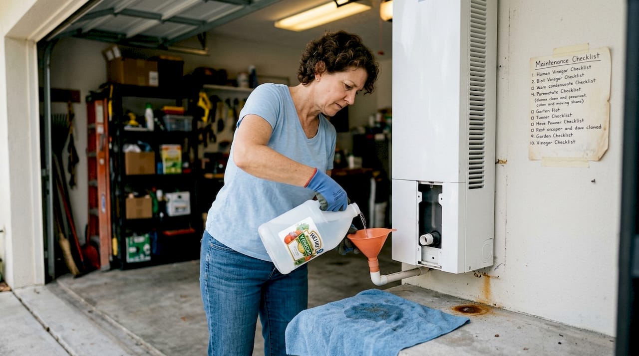 Homeowner cleaning a clogged condensate drain
