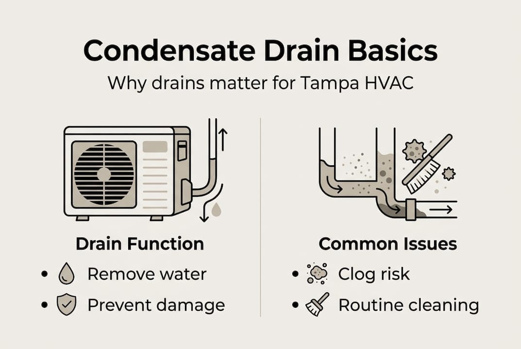 Infographic showing condensate drain purpose and risks