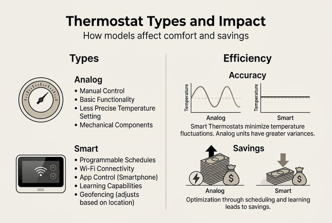 Infographic showing thermostat types and efficiency