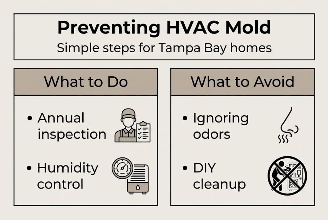 Infographic with mold prevention steps for HVAC