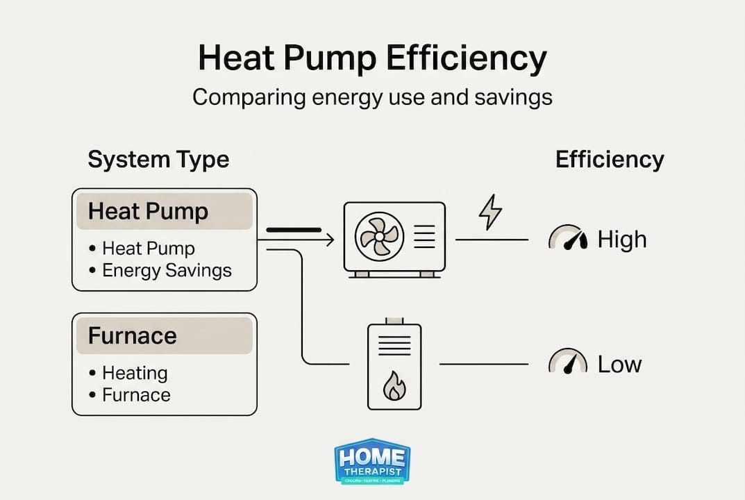 Infographic comparing heat pump and furnace efficiency
