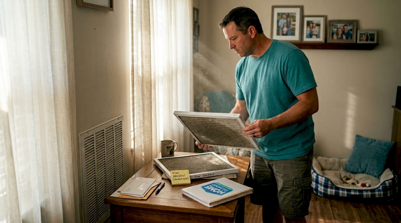 Homeowner checking AC air filter