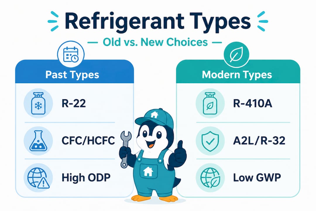 Infographic comparing old and new refrigerant types