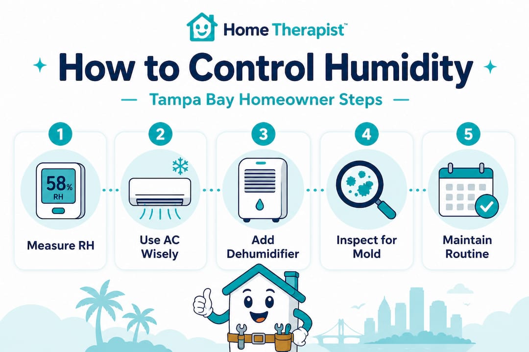 Infographic of five key steps to control home humidity