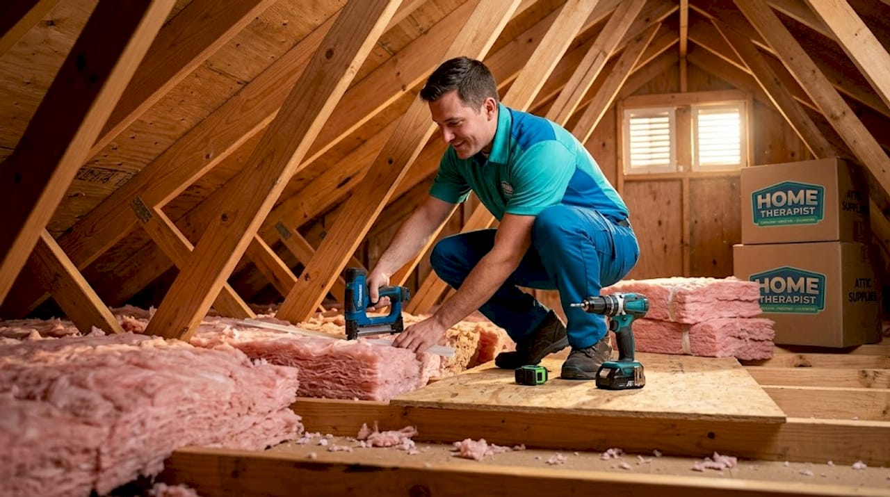 Installer fitting baffles in unfinished attic